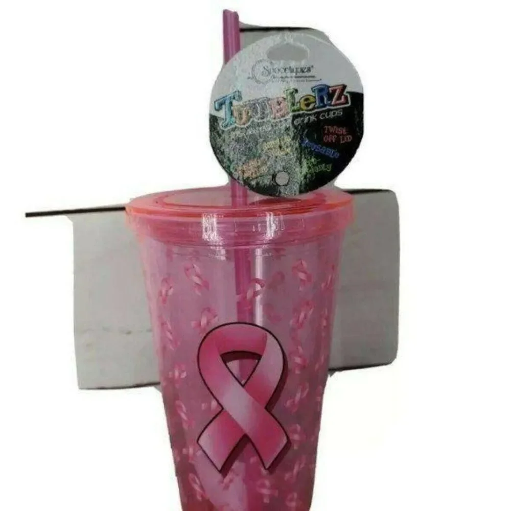 Spoontiques Insulated Tumbler‎ Straw Pink Ribbon Breast Cancer Awareness Cup